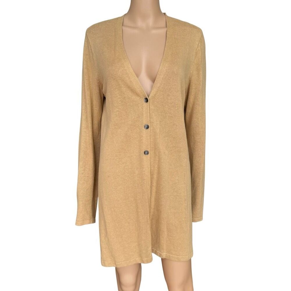 TALL J. Jill Long Open V-Neck Cardigan in Camel Tan M Tall